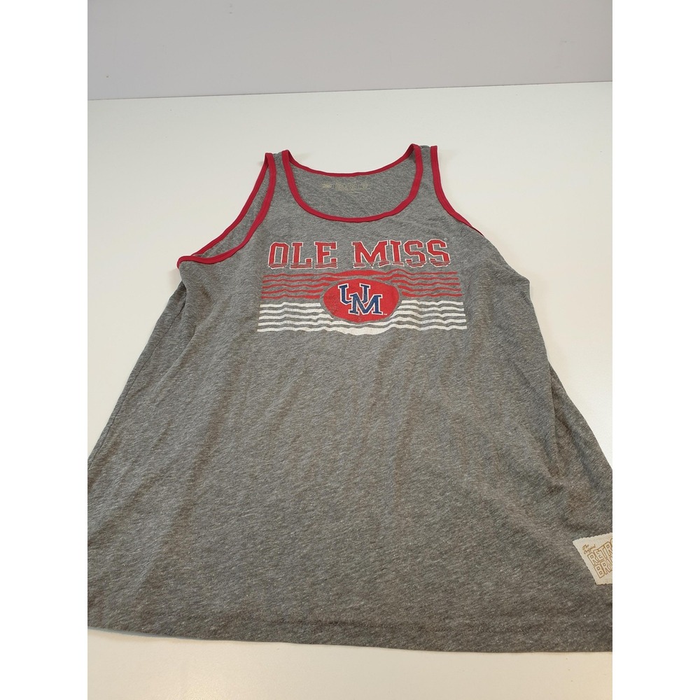 Ole Miss Rebels Tank Top Mens 2XL Gray Red NCAA College Retro Brand Made USA